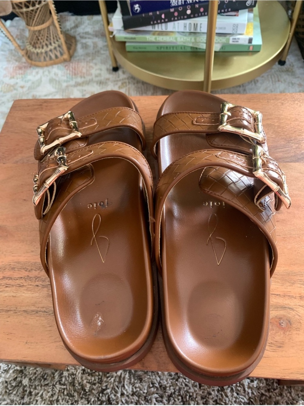 Brown Double-Buckle Slide Sandals